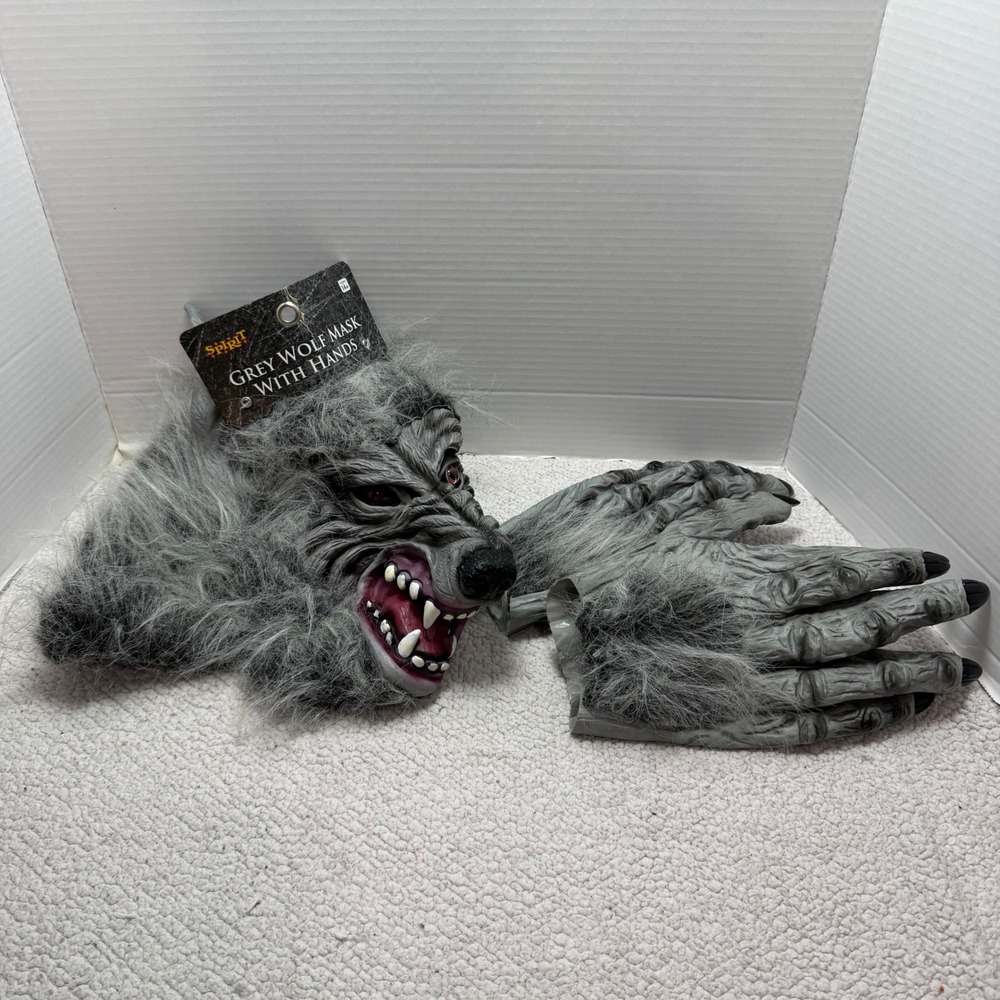 Spirit Halloween Grey Wolf Mask With Hands New w/Tag